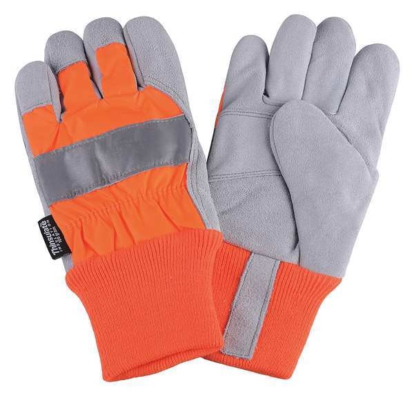 Leather Palm Gloves, Hi-Vis Orange, S, PR