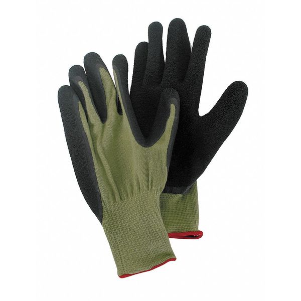 Natural Rubber Latex Coated Gloves, Palm Coverage, Black/Green, 2XL, PR