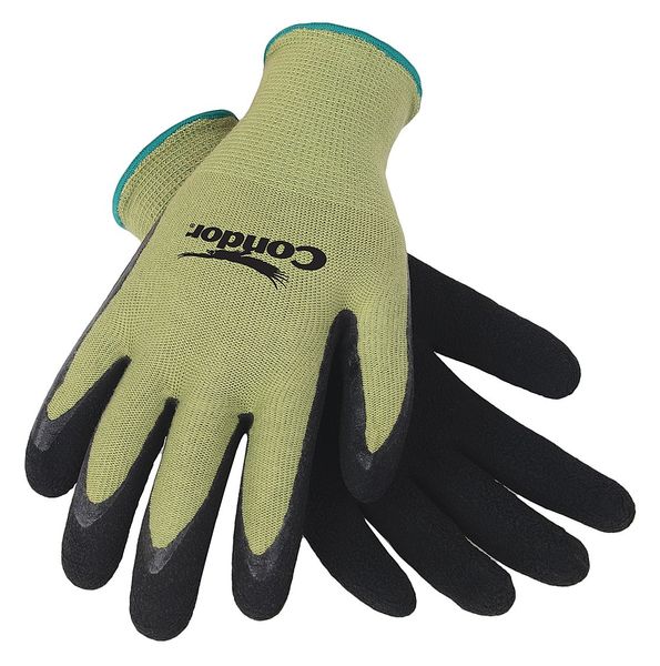 Natural Rubber Latex Coated Gloves, Palm Coverage, Black/Green, XL, PR