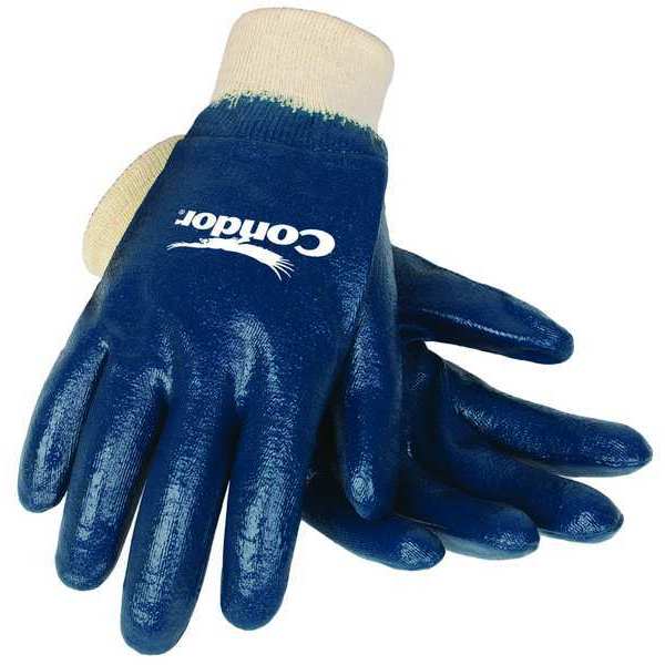 Nitrile Coated Gloves, Full Coverage, Natural/Blue, L, PR