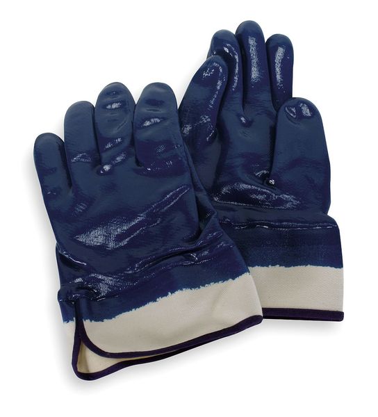 Nitrile Coated Gloves, Full Coverage, Natural/Blue, L, PR