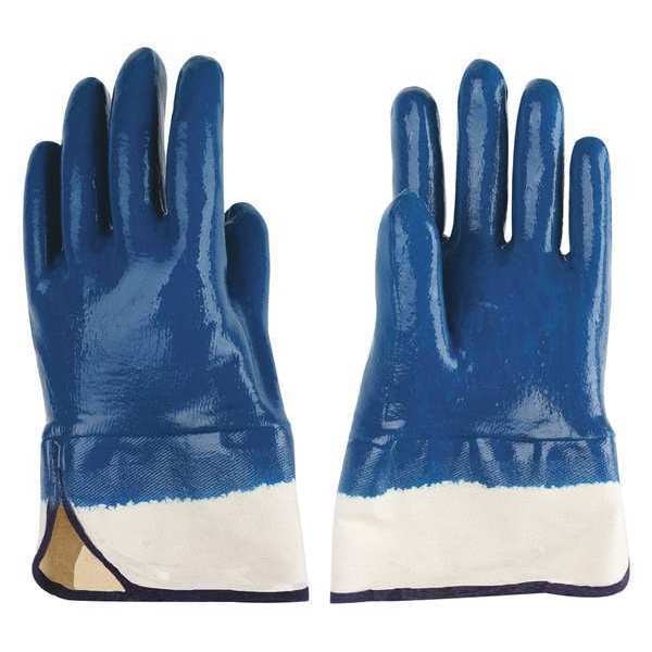 Nitrile Coated Gloves, Full Coverage, Blue/Beige, L, PR