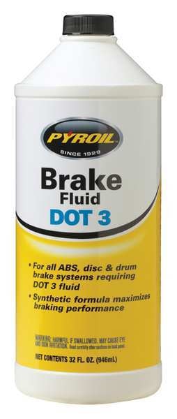 Brake Fluid, Bottle, 1 qt, Disc Brakes/Drum Brakes, DOT 3, Glycol, Amber