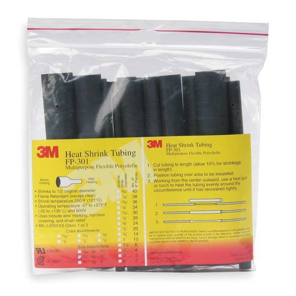 Shrink Tubing, 1.5in ID, Black, 6in, PK3