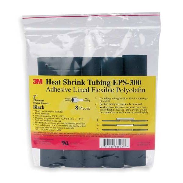 Shrink Tubing, 1.5in ID, Black, 6in, PK3