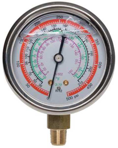 Gauge, 2-3/4 In Dia, High Side, Red, 500 psi