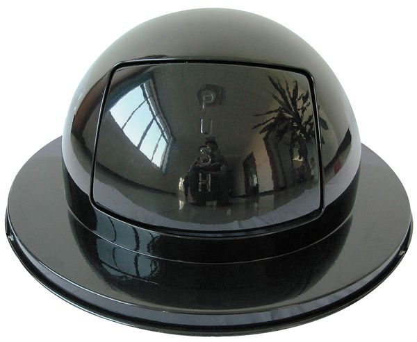 48 gal Dome with Push Door Trash Can Top, 24 1/2 in W/Dia, Black, Metal, 1 Openings