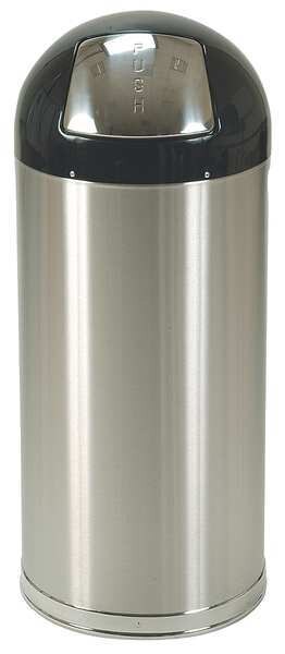 15 gal Round Trash Can, Silver, 15 1/4 in Dia, Swing, Stainless Steel