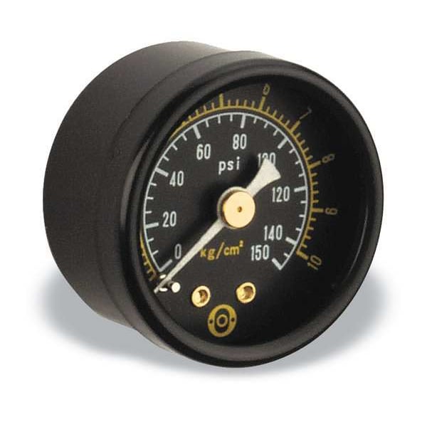 Pressure Gauge, 0 to 150 psi, 1/8 in MNPT, Steel, Black