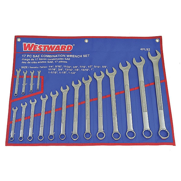 Combo Wrench Set, Satin, 1/4-1-1/4 in, 17Pc