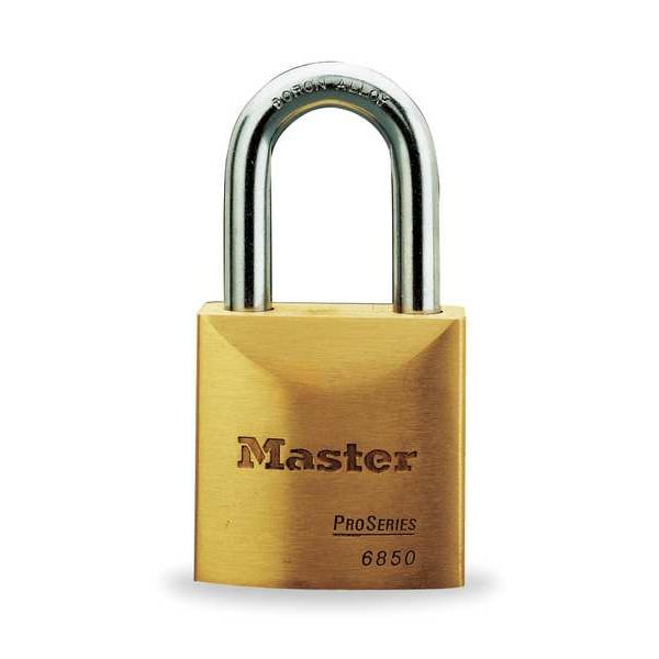 Padlock, Keyed Different, Long Shackle, Rectangular Brass Body, Boron Shackle, 25/32 in W