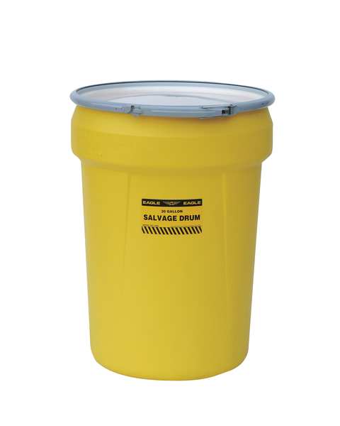 Open Head Salvage Drum, Polyethylene, 30 gal, Unlined, Yellow