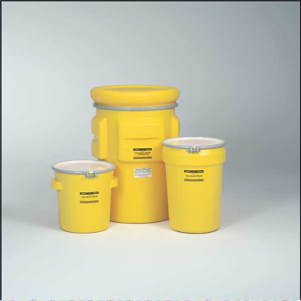 Open Head Salvage Drum, Polyethylene, 30 gal, Unlined, Yellow
