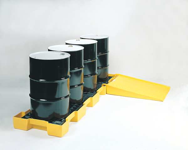 Inline Drum Spill Containment Platform, 60.5 gal Spill Capacity, 4 Drum, 10,000 lb., Polyethylene
