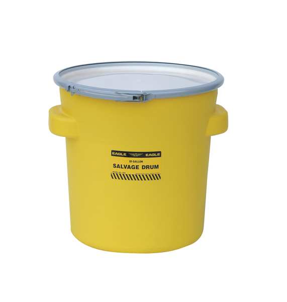 Open Head Salvage Drum, Polyethylene, 20 gal, Unlined, Yellow
