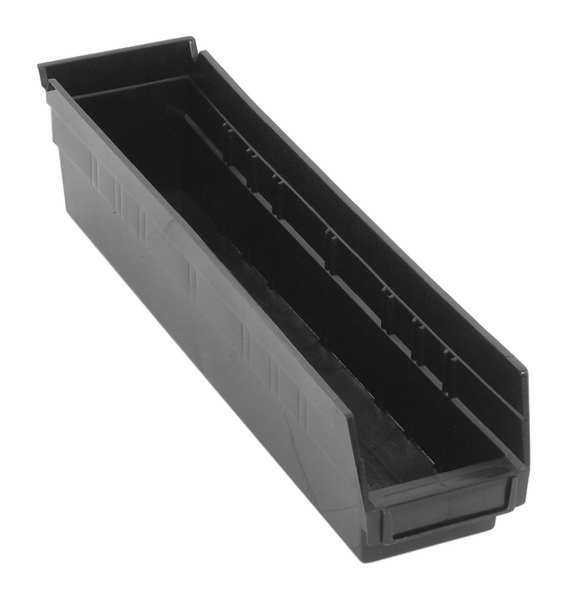 Shelf Storage Bin, Black, Polypropylene, 17 7/8 in L x 4.1 in W x 4 in H, 50 lb Load Capacity