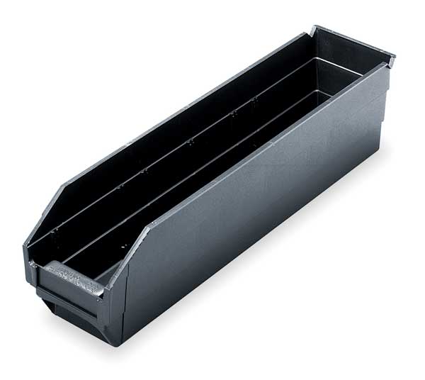 Shelf Storage Bin, Black, Polypropylene, 17 7/8 in L x 4.1 in W x 4 in H, 50 lb Load Capacity