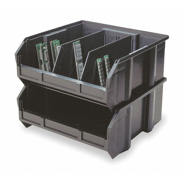 Hang & Stack Storage Bin, Black, Polypropylene, 10 7/8 in L x 11 in W x 5 in H, 50 lb Load Capacity