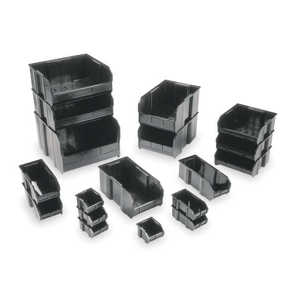 Hang & Stack Storage Bin, Black, Carbon Filled Copolymer Polypropylene, 10 lb Load Capacity