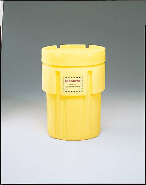 Open Head Salvage Drum, Polyethylene, 65 gal, Unlined, Yellow