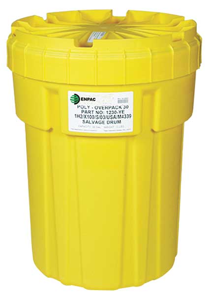 Open Head Salvage Drum, Polyethylene, 30 gal, Unlined, Yellow