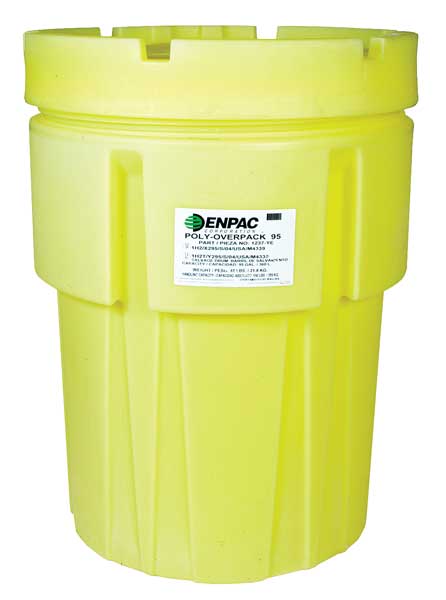 Open Head Salvage Drum, Polyethylene, 95 gal, Unlined, Yellow