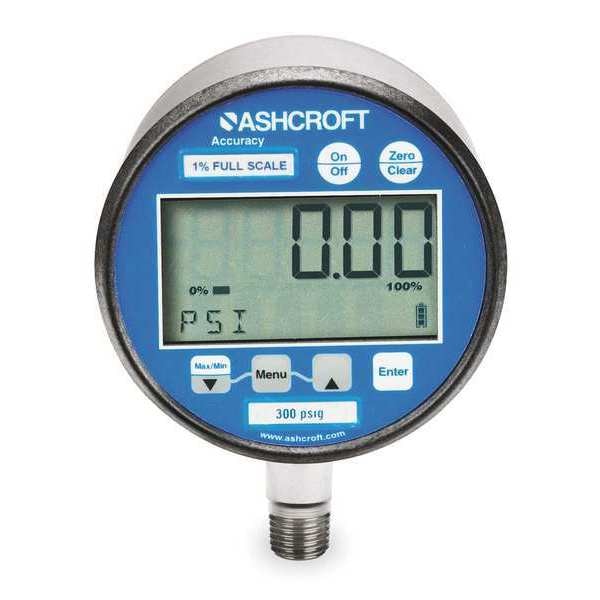 Digital Pressure Gauge, 0 to 30 psi, 1/4 in MNPT, Metal, Gray