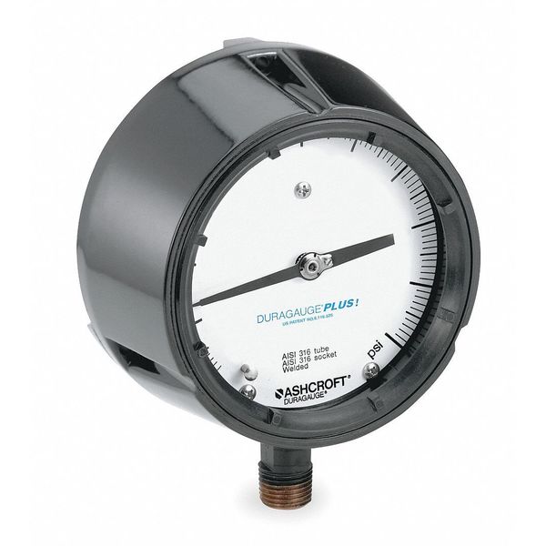 Pressure Gauge, 0 to 300 psi, 1/2 in MNPT, Plastic, Black
