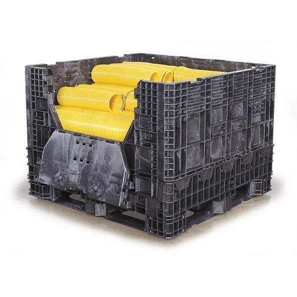 Black Collapsible Bulk Container, Plastic, 24.3 cu ft Volume Capacity