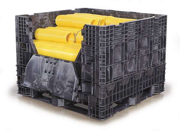 Black Collapsible Bulk Container, Plastic, 28.3 cu ft Volume Capacity