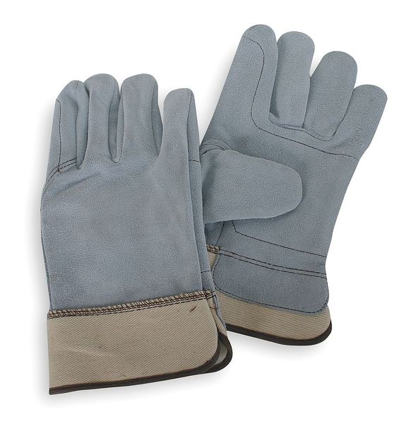 Leather Palm Gloves, Cow Split, Gray, S, PR