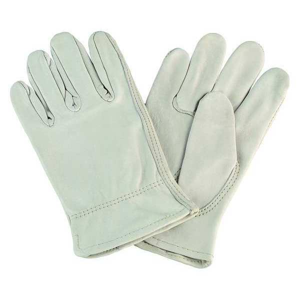 Cowhide Drivers Gloves, Shirred Wrist Cuff, Off White, Size L