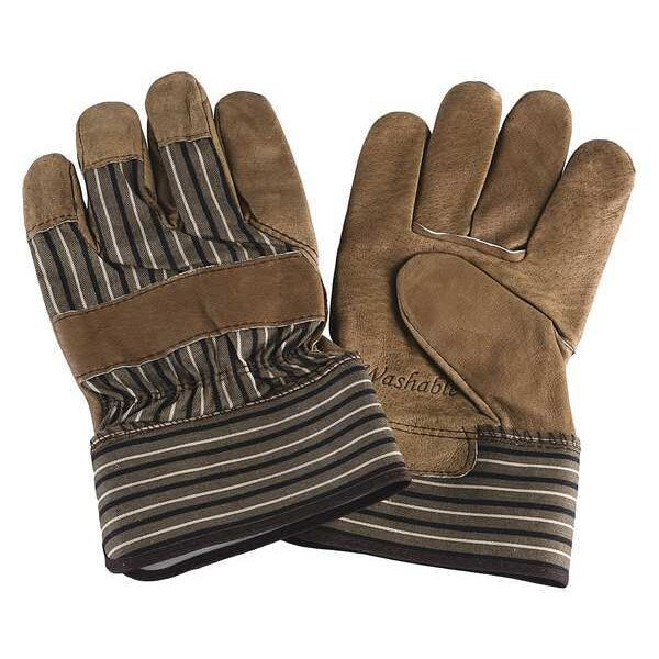 Leather Palm Gloves, Pig Grain, Tan, L, PR