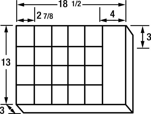 Compartment Box with 21 compartments, Plastic, 3 in H x 18 1/2 in W