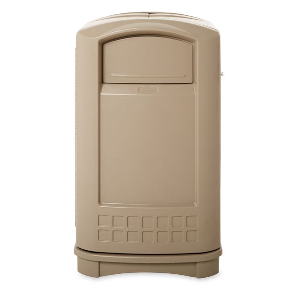 50 gal Rectangular Trash Can, Beige, 25 1/4 in Dia, Swing, HDPE
