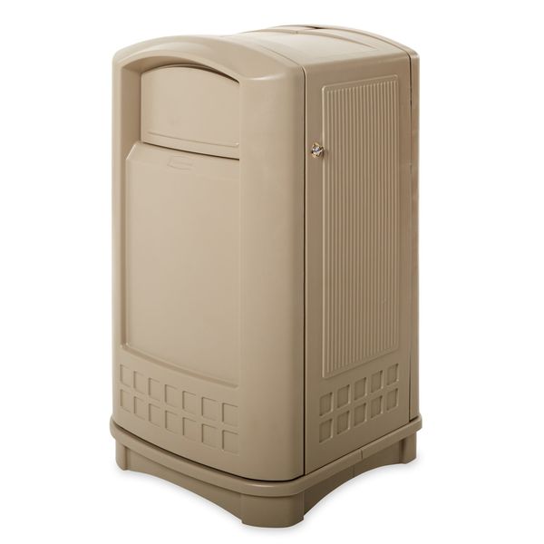 50 gal Rectangular Trash Can, Beige, 25 1/4 in Dia, Swing, HDPE