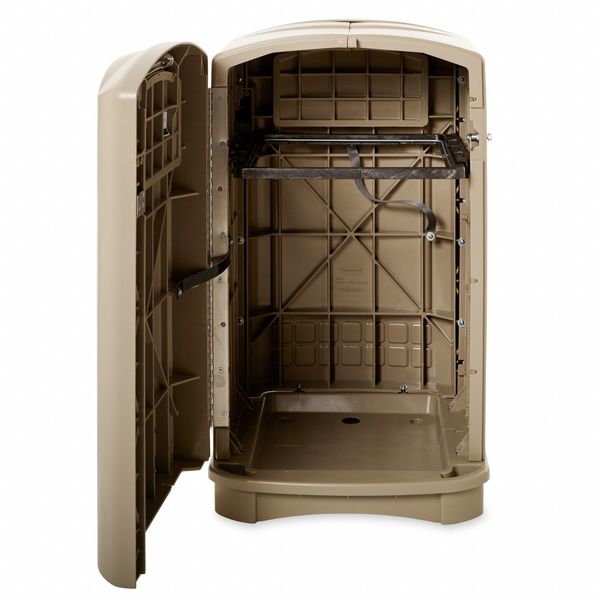 50 gal Rectangular Trash Can, Beige, 25 1/4 in Dia, Swing, HDPE