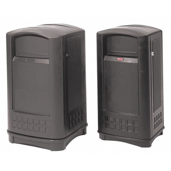 50 gal Rectangular Trash Can, Black, 25 1/4 in Dia, Swing, HDPE