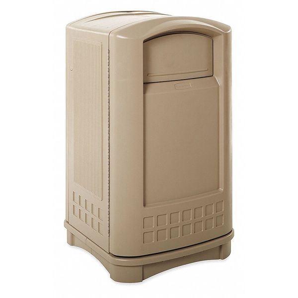 50 gal Rectangular Trash Can, Beige, 25 1/4 in Dia, Swing, HDPE