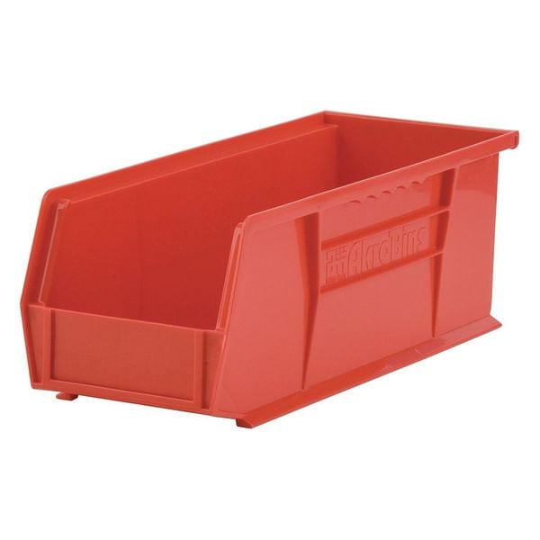 Hang & Stack Storage Bin, Red, Plastic, 14 3/4 in L x 5 1/2 in W x 5 in H, 50 lb Load Capacity