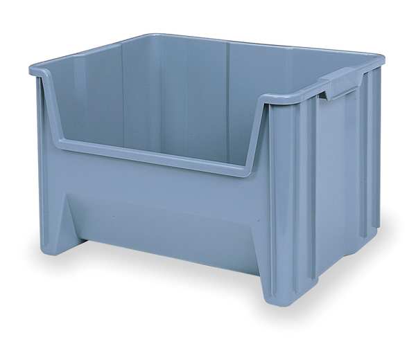 Stackable Storage Bin, Gray, Plastic, 19 7/8 in W x 12 1/2 in H, 75 lb Load Capacity