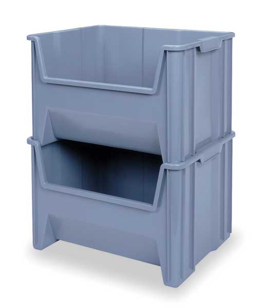 Stackable Storage Bin, Gray, Plastic, 19 7/8 in W x 12 1/2 in H, 75 lb Load Capacity