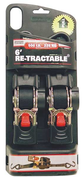 Cargo Strap, Ratchet, 6ft x 1In, 500lb, PK2