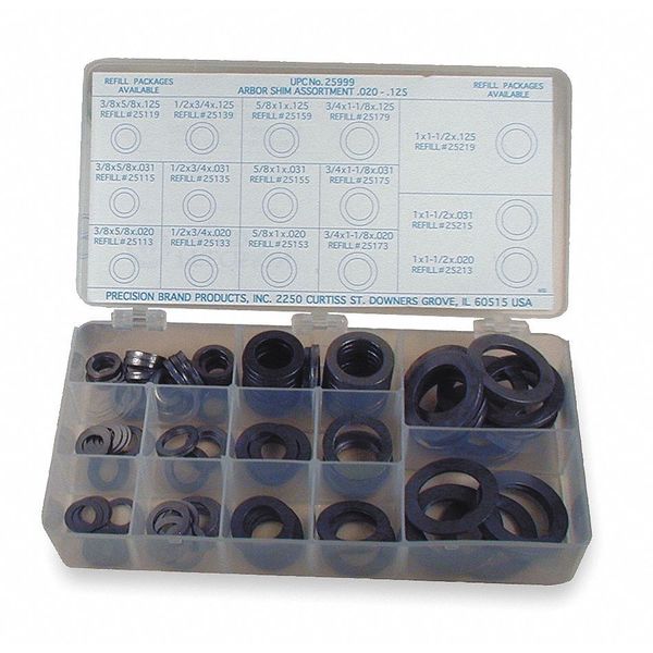 Arbor Shim Assortment, Pk150, Shim Material: Steel
