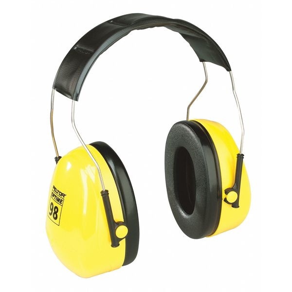 Peltor Optime 98 Over-the-Head Ear Muffs, Stainless Steel Headband, NRR 25 dB, Yellow