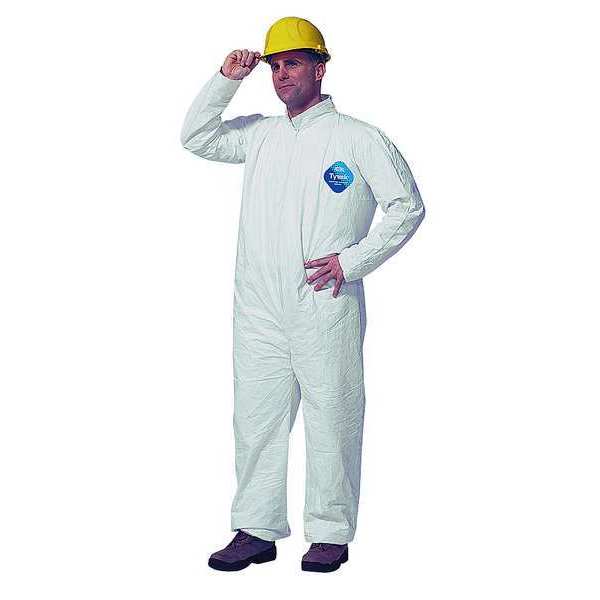 Tyvek 400 Collared Disposable Coveralls, Large, Open Wrists and Ankles, Serged Seam, White, 6 Pack
