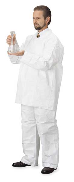 Disposable Collared Shirt , Xl , White , Polyolefin , Snap Front