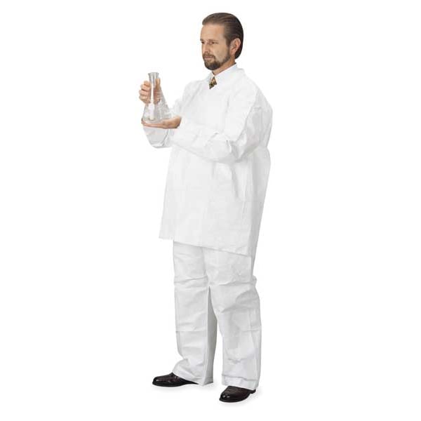 Disposable Collared Shirt , 3XL , White , Polyolefin , Snap Front