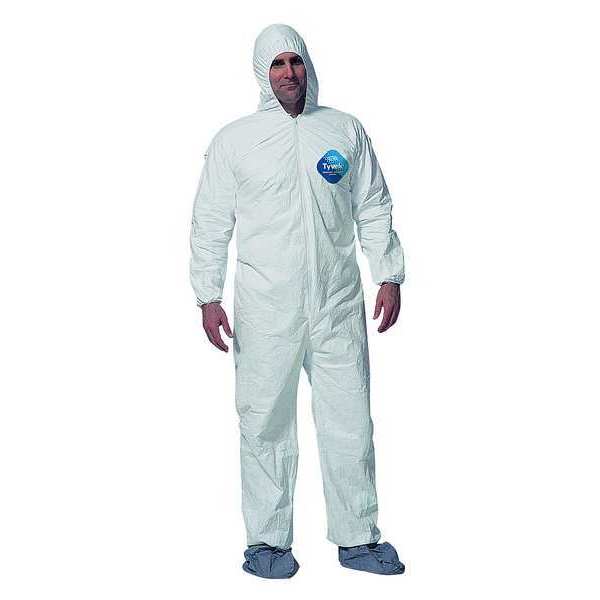 Hooded Chemical Resistant Coveralls, White, Zipper