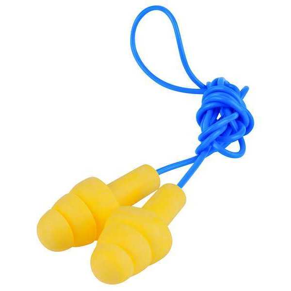 UltraFit Reusable Corded Earplugs, Flanged Shape, 25 dB NRR, Push-In, Med, Yellow/Blue, 1 Pair
